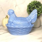Hen On Nest Chicken Periwinkle Blue Depression Style Glass Candy Dish  Vtg Style