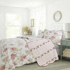 Cozy Cottage Shabby Chic  Garden Pink Green Red Ivory White Rose Leaf Quilt Set