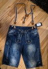 Nwt German Trachten Modern Denim Lederhosen 34  Waist W suspenders Oktoberfest