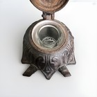 Antique Cast Iron Inkwell With Glass Insert Lid Flared Leaf Victorian Gothic