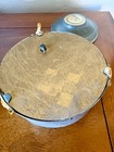 Vintage Trinket Dish Powder Puff Music Box Round Metal Vanity Victorian Works