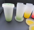 Set Of 8 Vtg Mcm Frosted  Pastel Glass Tumbler Drinking Glasses With Coasters