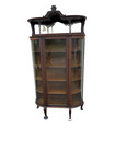 67217 Antique Victorian Oak Bow Glass Curio China Cabinet