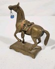 Vintage Brass Horse Statue On Brass Base Saddle Detailed 