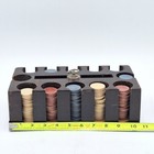 Vintage 1900s Poker Chips Approx 250 Clay Or Bakelite Wood Caddy Holder