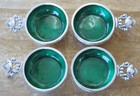 4 Vintage Georg Jensen Denmark Sterling Silver Green Enamel Acorn Salt Cellar 62