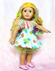 Custom Ooak American Girl Doll Bright Rainbow Wig Handmade Dress Face Repaint