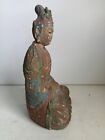 9 5   Old Tibet Wood Painting Gilt Kwan-yin Guanyin Buddha Statue Muiti Color