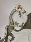 Signed Pewter Dragon Sculpture L w  1997 Red Glass Eyes Fantasy Art 13x11 