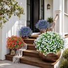  Artificial Flowers For Outdoors Fake Plants - 12 Bundles Faux Outside White