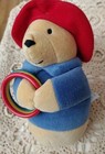 Rare  Vtg 1980s Eden s Paddington Plush Rattle With Plastic Rings Baby Toy Bear