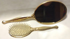 Vtg Handheld Vanity Mirror  Brush  Comb Set Floral Back Gold   Silver Tone B2