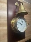 Brass Ship   s Bell Quartz Clock On Mahogany     Nautical D  cor     Free Shipping