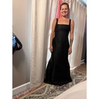 Alfred Sung D826 Black Satin Twill Square Neck Ball Gown Dress Pockets