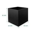 24-inch Cube Metal Steel Garden Deck Planter Box Square Black Yard Flower Pot