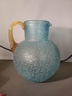 Antique Boston   Sandwich Glass Co Overshot Blue Pitcher