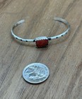 Navajo Handmade Sterling Silver Red Spiny Oyster Shell Stacker Cuff Bracelet