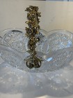 Vintage Heavy Cut Crystal Glass Basket   Bowl With Brass Victorian Style Handle