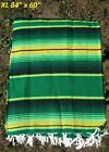 Lucky Green Mexican Serape Sarape Fringed Blanket Bedspread 84  X 60  Stripes