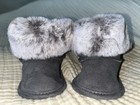 Unisex Baby Bootie Shoes 0-3 Months Gray Faux Suede Faux Fur Trim Slip On
