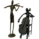 Set Of Two Modernist Cast Brass Musicians Abstract Cello Violin Collector Vtg