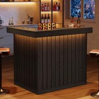 L-shaped 4-tier Bar Table Wine Glass Holders Farmhouse Pub Table Shelves Black
