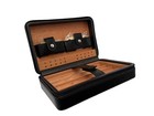 Cigar Travel Humidor  Leather  Lighter  Cutter  Cedar  Kit Black