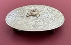 Vtg Fantastic Hand Engraved Signed Sss Sterling Silver Western Horse Belt Buckle