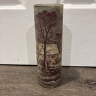 Vintage 9    Sugar Frosted Glass Winter Pillar Candle Currier   Ives Jar Farmhouse