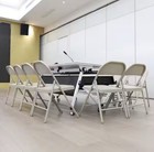 Steel Folding Chair Beige Heavy Duty Portable Indoor Outdoor Event Seating