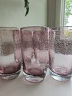 Vintage Rare Set Of 5 Pink Crackle Glass Large Tumblers Euc Stunning