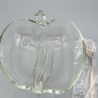 Vintage Apple Shaped Clear Glass Candy Nut Relish Divided Bowl W  Fork   Spoon
