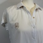 Jane   Delancey Women S White Rayon Blouse Embroidered Cat Lion Tiger Safari Top