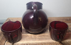 Anchor Hocking Ruby Red Glass Slanted Ball Pitcher Ice Lip Cream Sugar Bowl