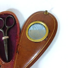 Antique Sewing Etui Leather Wrapped Case With Mirror