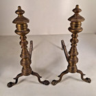 Pair Of Cast Brass   Cast Iron Georgian Style Fireplace Andirons Firedogs