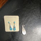 Sterling Silver Turquoise Teardrop Earrings   Pendant Ethnic Inlay Jewelry Set