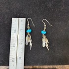 Turquoise  Crystal   Sterling Silver Lightening Bolt Dangle Earrings 2 25 