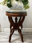 Antique Victorian Walnut Emerald Marble Top Accent Parlor Table Plant Stand