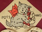Vintage 40s Hand Embroidered Linen Kitchen Decoration Hot Pads Cat   Butterflies