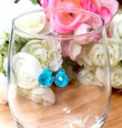 Turquoise Blue Glass Quartz Silver Dangle Earrings summer beach kids handmade 