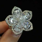 Elegant 925 Sterling Silver White Topaz Flower Wedding Engagement Ring Size 8