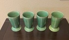 Vtg Set Of 4 Green Glazed Art Pottery Footed Goblet tumblers Mid Century