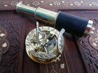Antique Brass Telescope Leather Grip Brass Sundial Compass Maritime Decorative