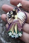 Angel Holding Dove Lucinda Pin Yellow White Dress Flowers Glitter Brooch 2-3 8 