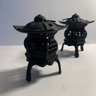 Vintage Pair Japanese Cast Iron Pagoda Hanging  Lanterns Candle Holders 6 