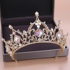 Tall Gold Tiara Crown Detailed Holographic Princess Queen Bridal Prom Pink Rose