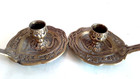 Pair Vtg Antique Depose Art Nouveau Solid Brass Chamber Candle Holders  53 Foote