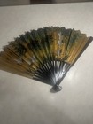 Vintage Asian Folding Wall Fan Gold Leaf Crane Bamboo Wood Hand Painted 32 X 18   