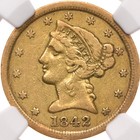 1842-c Large Date  5 Ngc Vf30 Cac Charlotte Gold Liberty Half Eagle Branch Mint